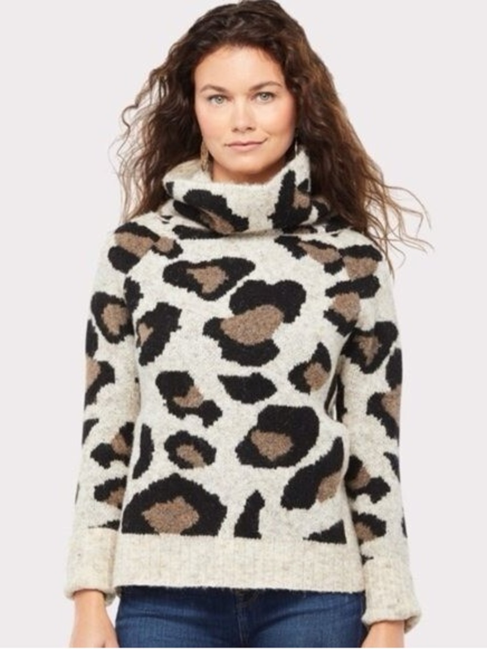 RD Style Turtleneck Leopard Print Cozy Sweater - Beige/Black/Brown